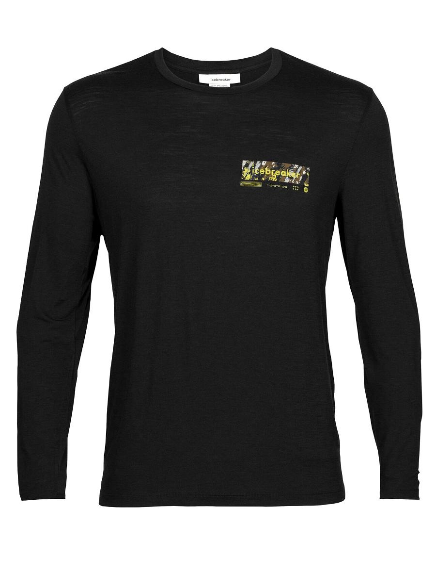 Icebreaker Merino Tech Lite II T-Shirt Summit Tread Miesten Long Sleeve Mustat | FI 1237QMAZ